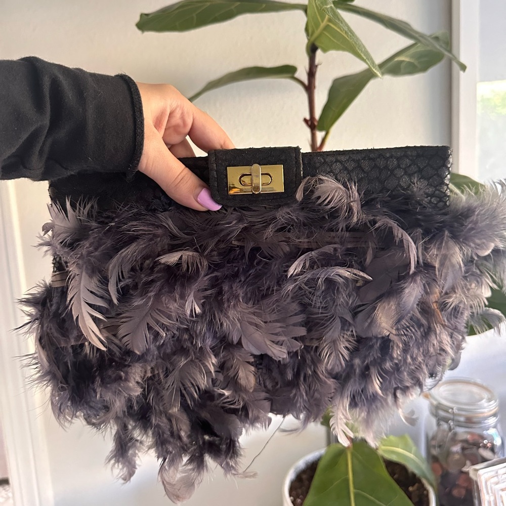 ASOS FEATHER FAUX SNAKESKIN CLUTCH